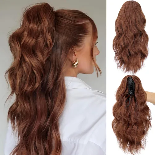 Vista 31 de FREEMEIGE Extensión de Cola de Caballo Negra con Cordón Extensión de Cola de Caballo Larga y Ondulada para Mujeres Extensión de Cabello de Cola de 1b