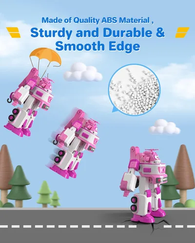 Vista 3 de Super Wings - Remolque de rescate de Dizzy's de 7 pies con mini figura rosa de Transform-a-Bot de 2 pies, juego de vehículos de juguete de avión