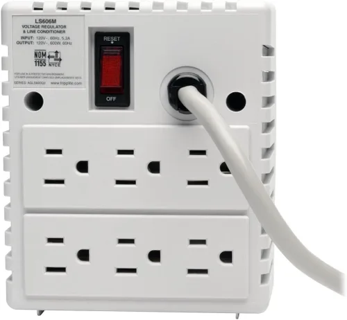 Vista 3 de Tripp Lite Acondicionador de energía 600W 120V, regulación automática de voltaje (AVR), protección contra sobretensiones de CA, 6 salidas (LS606M)