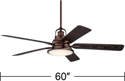 Vista 4 de Casa Vieja Ventilador de techo de 60 pulgadas con núcleo de casa de campo industrial rústico e industrial para exteriores, 5 aspas, luz LED, control