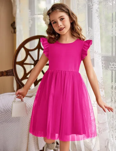 Vista 2 de Arshiner Vestido tutú para niñas pequeñas, vestidos de verano esponjosos, vestidos casuales de fiesta de tul para niños de 2 a 6 años