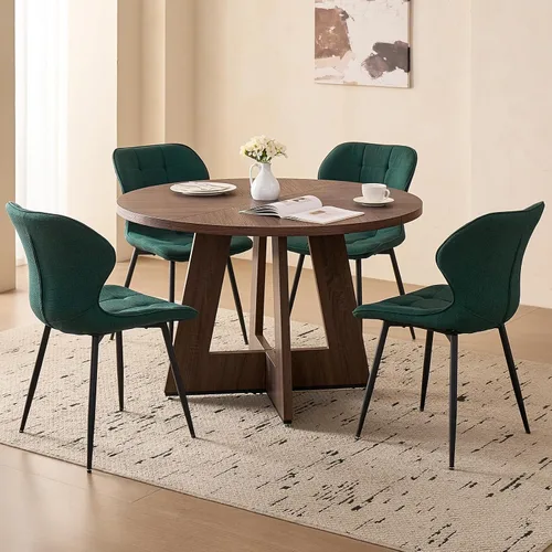 Vista 23 de Juego de mesa redonda de comedor de 47 pulgadas para 4, base en abanico, parte superior de 1.38 pulgadas de grosor, mesa de cocina de madera con 4