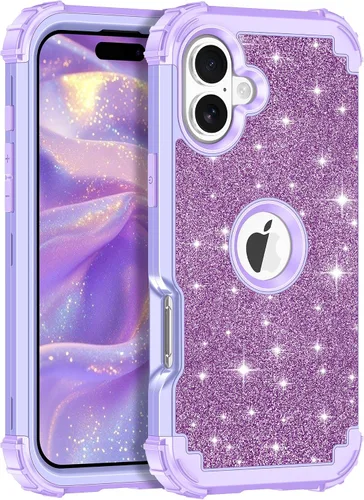 Vista 18 de LONTECT Funda para iPhone 15 Plus con purpurina brillante 3 en 1, a prueba de golpes, resistente, híbrida, resistente, funda protectora de alto