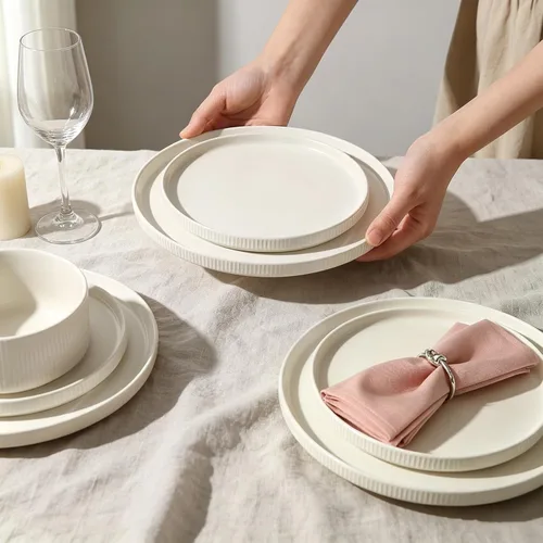 Vista 8 de Stoneware Dinnerware Sets for 4, 12Pcs Plates and Bowls Set, Cream White