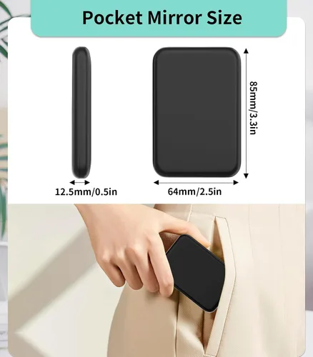 Vista 5 de WOBSION Espejo pequeño con luces, espejo de maquillaje compacto LED, mini espejo de viaje 1x/3x con aumento, portátil para bolso, bolsillo, regalos