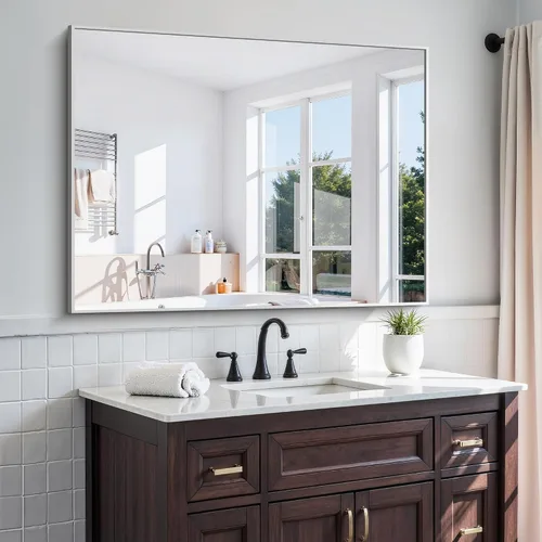 Vista 42 de KOCUUY Espejo de baño negro, espejo rectangular de 24 x 18 pulgadas para sobre el fregadero, espejo de pared decorativo moderno para dormitorio