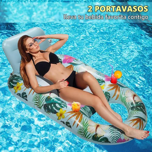 Vista 4 de Inflatable Pool Floats Adult - Pool Floaties Pool Lounger Raft for Adults Heavy Duty Water Pool Float with Cup Holder Backrest Swimming Pool