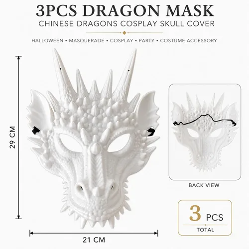 Vista 2 de LUOZZY 3 máscaras de dragón blanco Animal Skull Cosplay Halloween Party Costume