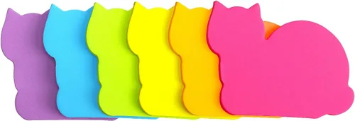 Vista 2 de Notas adhesivas lindas de gatos, bloc de notas autoadhesivas de 6 colores brillantes, 75 hojas por bloc