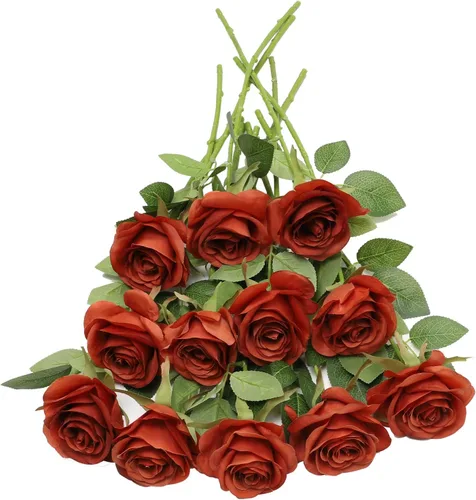 Vista 23 de LVEFIT - 12 rosas artificiales de otoño para decoración de otoño Beige