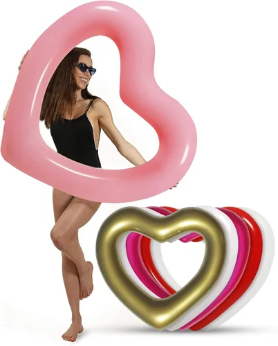 Vista 9 de LOTELI - Flotadores de piscina con forma de corazón originales para adultos, más gruesos y fuertes, flotadores inflables grandes para fiestas