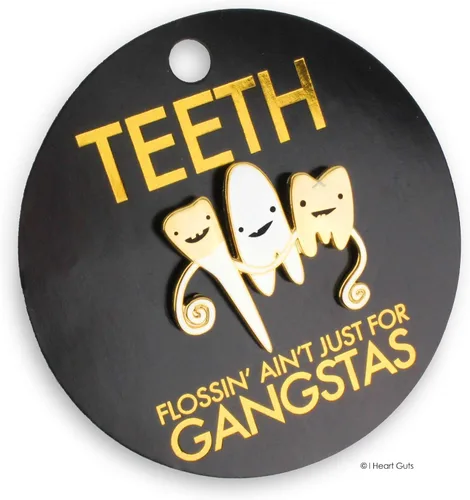 Vista 2 de Pin de solapa de dientes - Flossin' Ain't Just For Gangstas by I Heart Guts, Aluminio