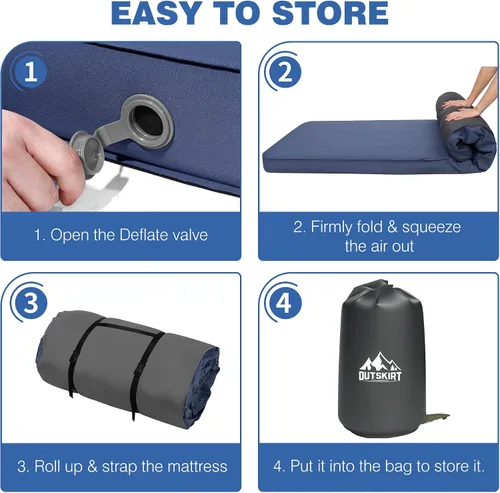 Vista 9 de OUTSKIRT Colchoneta de dormir ultraligera autoinflable, colchón de campamento de 4 pulgadas de grosor con paquete de bomba, tapete de dormir aislado