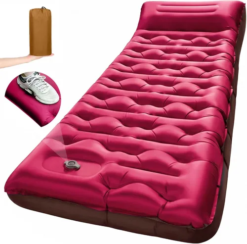 Vista 12 de Colchoneta de dormir para campamento, de 5.9 pulgadas de grosor, con almohada integrada y bomba de pie, almohadilla de dormir autoinflable