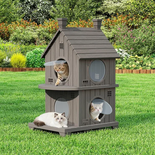 Vista 13 de Casa para gatos al aire libre, resistente a la intemperie, casas de resina duradera para gatos interiores y exteriores, refugio para gatos al aire