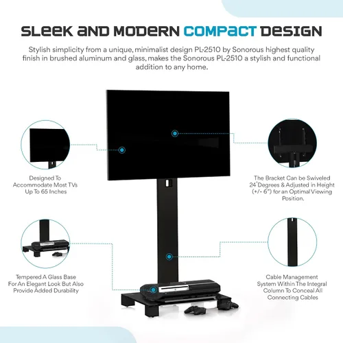 Vista 4 de SONOROUS PL-2510 - Soporte de TV premium para sala de estar y dormitorio, moderno soporte de piso de lujo con soporte giratorio y base de vidrio