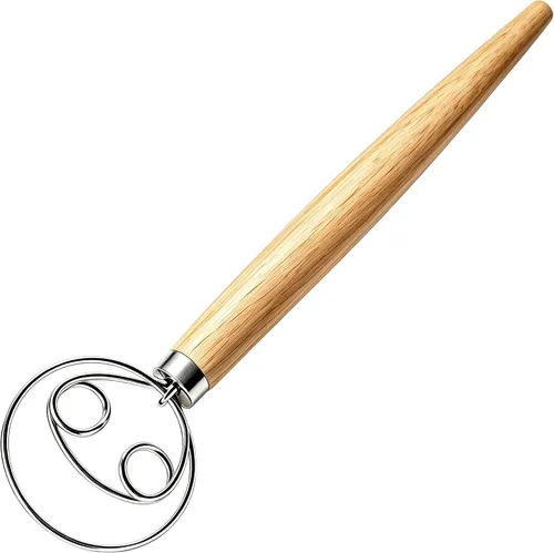 Vista 12 de Maxjoy - Batidor de masa danesa de acero inoxidable con mango de madera, gancho holandés para masa de pan de masa madre, herramienta de mezcla