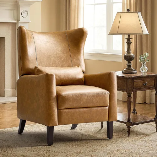 Vista 7 de HULALA HOME Silla reclinable Wingback con almohada lumbar, color camello