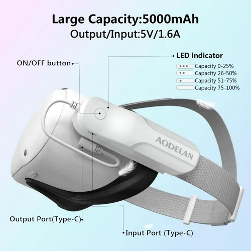 Vista 3 de VR Battery Pack Compatible with Oculus Quest 2 Headset,5000mAh Rechargeable VR Battery Power Bank Compatible with OculusMeta Quest 2 Original Strap