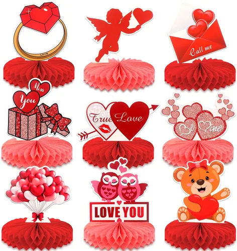Vista 2 de KatchOn, Centros de mesa de San Valentín para mesas, grandes, paquete de 39 Decoración de corazones colgantes de San Valentín, centros de mesa