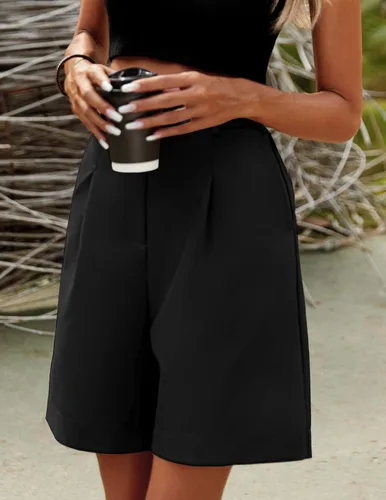 Vista 7 de Hotouch Bermudas para mujer, estilo casual, cintura elástica, pierna ancha, pantalones cortos de verano con bolsillos