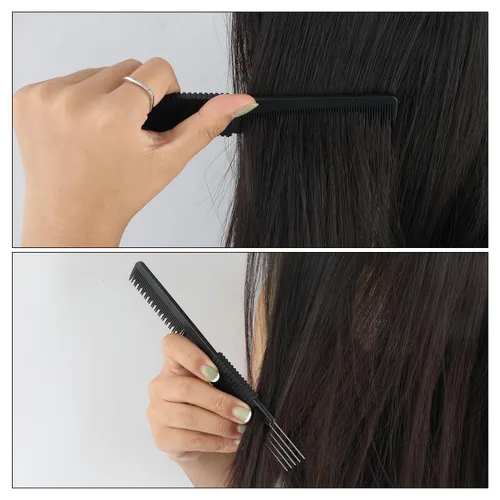 Vista 5 de 2 peines de carbono negro para levantar el pelo, de doble cabeza, herramienta de peine de cola de rata para cabello grueso, fino y fino, esponjoso