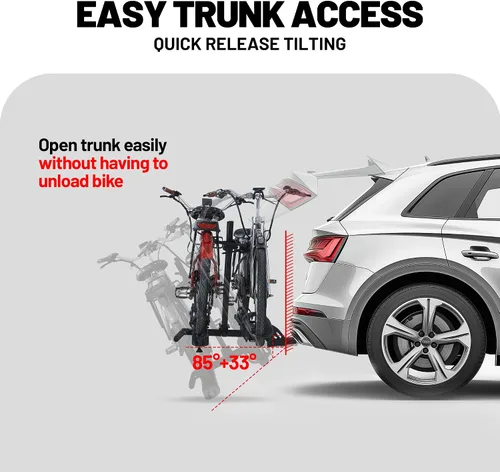 Vista 5 de Young Electric Soporte de enganche para bicicleta eléctrica de 200 libras, estilo plataforma para autos, camiones, SUV, furgonetas, caravanas, se