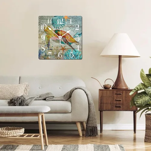 Vista 4 de Reloj de pared vintage para decoración de playa, relojes de madera costeros con cita de playa, reloj cuadrado sin tictac, funciona con pilas, reloj