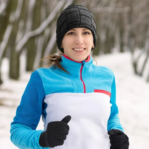 Vista 7 de Honoson El juego de gorros Bluetooth incluye 2 gorros inalámbricos con Bluetooth, guantes para pantalla táctil (negro, clásico)