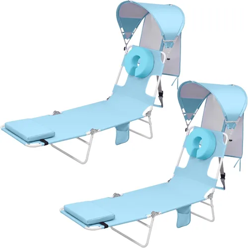 Vista 8 de Silla de bronceado de playa con mochila y toldo con protección solar y orificio para la cara, silla de sol plegable de 6 posiciones para adultos