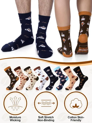 Vista 5 de 8 pares de calcetines temáticos de café, regalos para amantes del café, calcetines estampados para mujeres y hombres, amantes del café, regalo
