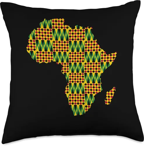 Vista 4 de African Family Kente Clothing for Men women Kids Kente African Pride Traditional Ethnic Pattern Africa Map Throw Pillow, 16x16, Multicolor