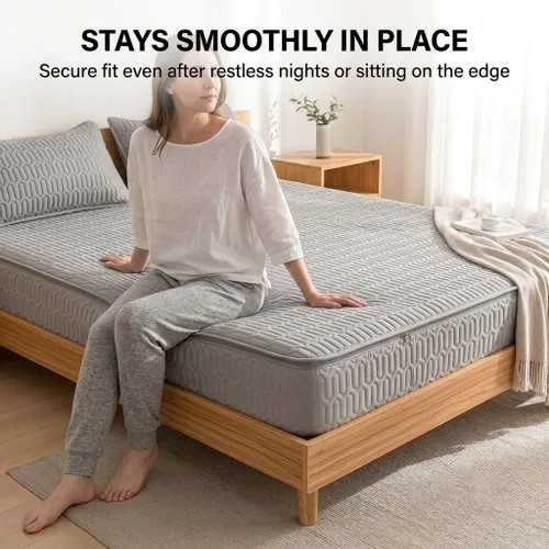 Vista 2 de Mattress Encasement Fully Zippered Mattress Protector, Soft Breathable Quilted 6-Sided Fitted Sheet for Home Hotel Bedroom Dormitory use Blanco