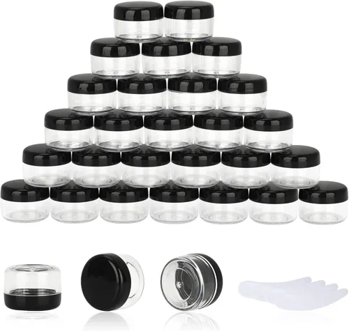 Vista 11 de 50 unidades de 5 gramos de envases de muestra, tarros vacíos de 5 ml con tapas, pequeños envases cosméticos, tarros de muestra mini con 4 cucharas