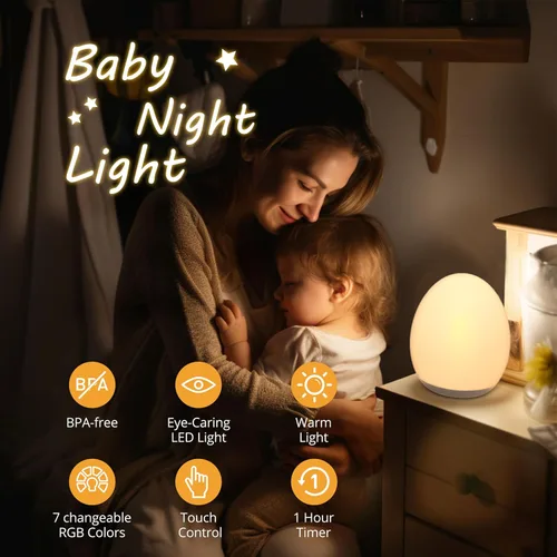 Vista 2 de JolyWell - Luz de noche para niños, luz de noche para bebé con modo de cambio de 7 colores y atenuación sin escalones, luz de noche para guardería