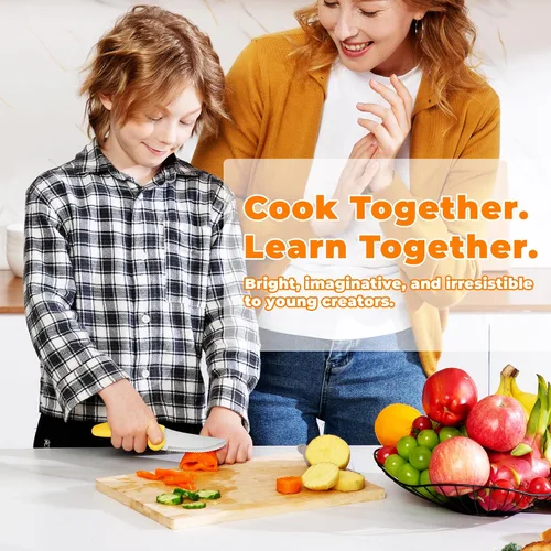 Vista 5 de Juego de cuchillos de cocina para niños con caja de regalo de libro mágico y anillo educativo, herramientas de cocina de animales de 7 piezas