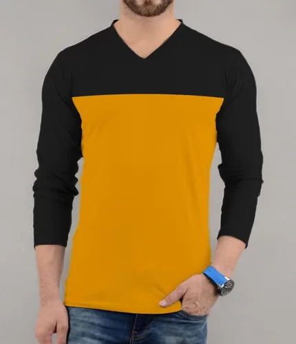 Vista 6 de Decrum Camiseta de manga larga para hombre, suave, cómoda, con mangas completas, dos tonos, cuello en V para hombre