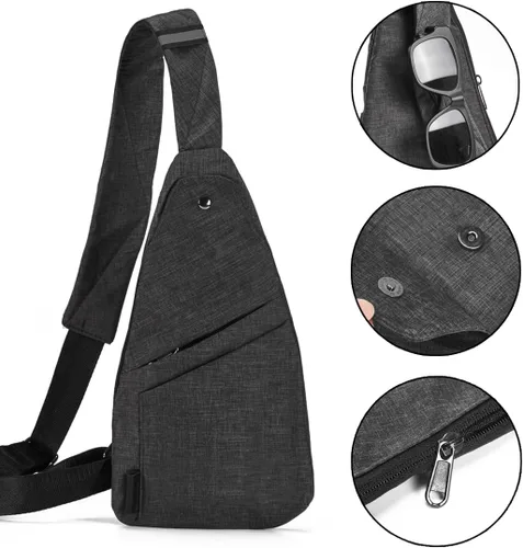 Vista 5 de Seoky Rop - Bolso bandolera para hombres y mujeres, cartera pequeña personal con bolsillo, antirrobo, para el pecho, para viajes y senderismo, Gris
