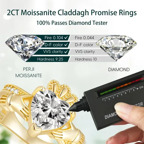 Vista 4 de Gold Moissanite Claddagh Promise Rings for Women