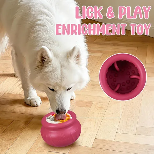 Vista 5 de Wobbly - Juguete de enriquecimiento para perros, cuenco congelado rellenable para mantener ocupados a los perros, juguete interactivo de larga Rosa