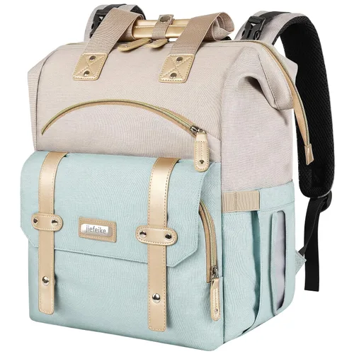Vista 12 de Jiefeike Mochila para pañales para bebés, niños y niñas, bolsas de pañales portátiles para bebé, mochila para papá y mamá, bolsa de pañales