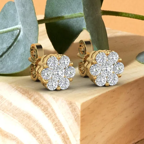 Vista 5 de Aretes de diamantes en racimo de 14 a 1 quilate en oro de 10 quilates o platino 950