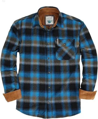 Vista 9 de Gioberti - Camisa a cuadros de franela cepillada de 100% algodón para hombre con contraste de pana Carbón vegetal