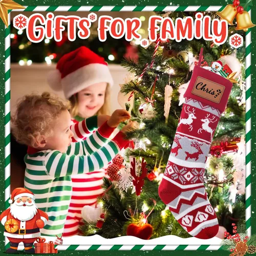 Vista 4 de Dreamdecor - Medias de Navidad personalizadas con nombre y monogramas, medias familiares de 18 pulgadas con placa de cuero para niños, 1 paquete