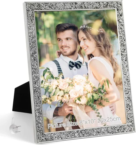 Vista 14 de HIKWADERY Portarretratos de 4 x 6 pulgadas con purpurina, marcos de fotos negros de 4 x 6 pulgadas con cristal real HD, para pared o mesa, regalo