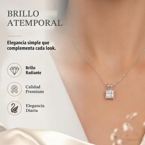 Vista 3 de B. BRILLIANT Collar solitario de plata de ley AAA con circonita cúbica de corte princesa de 0.276 in para damas de honor Plata esterlina