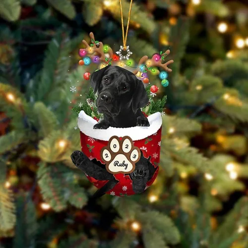 Vista 64 de Adornos personalizados de Pug cervatillo – Decoración personalizada para árbol de Navidad con patas de bolsillo de nieve