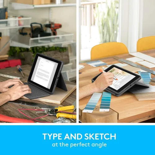 Vista 3 de Logitech Rugged Folio - Funda protectora para iPad (7ª, 8ª y 9ª generación) con conector inteligente, soporte, teclado duradero a prueba