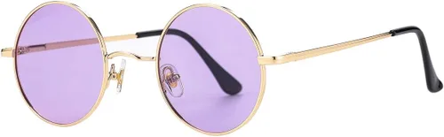 Vista 20 de Gleyemor Gafas de sol redondas polarizadas para hombres y mujeres, lentes 01 Oro/Rojo Claro