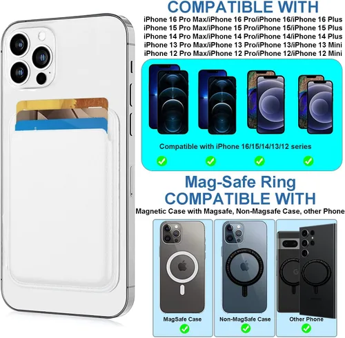 Vista 2 de Cartera magnética compatible con MagSafe para iPhone 17, 16, 15, 14, 13, 12 Pro Max Plus, sin recortes, tarjetero seguro Mag 3 para teléfono celular